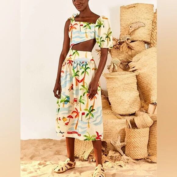 NWT Farm Rio Copacabana Linen Blend Cutout Midi Dress size S #1F460 - Picture 1 of 13